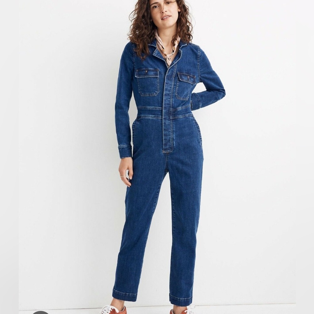 Madewell Denim Slim Coverall Jumpsuit in Stanwick Wash size 12